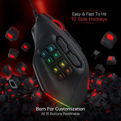 Redragon M811 Aatrox MMO-gamingmus, 15 programmerbare knapper, kablet RGB-gamermus med ergonomisk, naturligt greb
