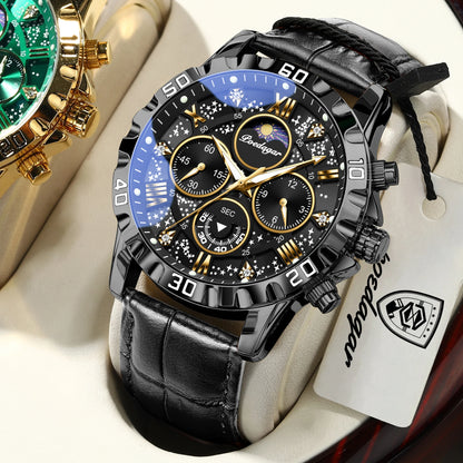 Relógio de pulso de luxo POEDAGAR para homem – Cronógrafo desportivo, estanque e luminoso, com bracelete em pele, movimento de quartzo
