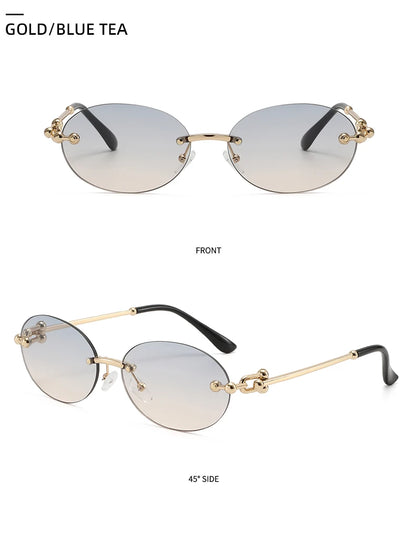 Ochelari de soare ovali fără ramă, de înaltă calitate, casual și luxoși, pentru femei, fără ramă, la modă și personalizați