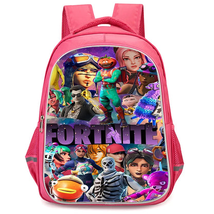 16" Fortnite Cartoon Red Backpack Unisex Dual Zipper Large Capacity School Bag Kids Bookbag Boys Girls Ages 5-8