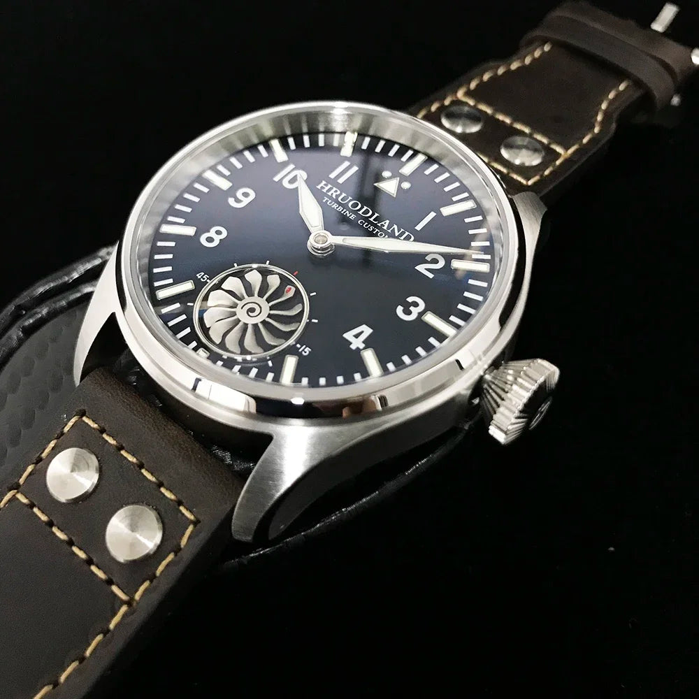 Hruodland 2025 New Men's Mechanical Watch Seagull ST3620 Retro Pilot 43MM Bgw-9 Luminous Sapphire Crystal Turbine Reloj Hombre