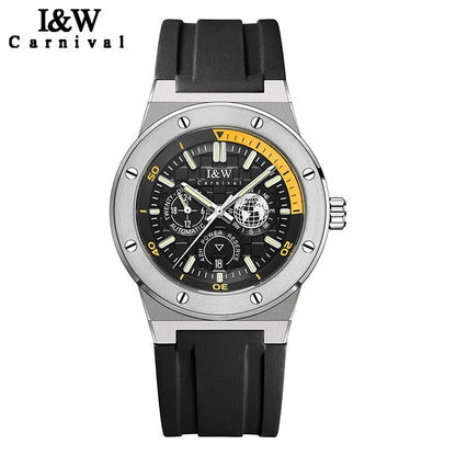 Carnival Brand IW High-End Series Luxury Imported Movement Mechanical Watch Men Sport Rubber Strap 50m Waterproof Fashion Watch