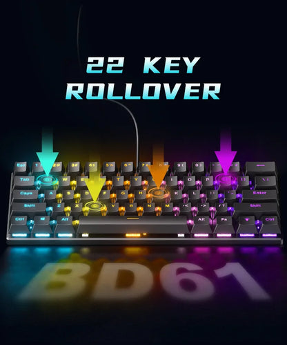 Tastiera meccanica 60% da gaming, tastiera gamer meccanica per PC, laptop e ufficio, mini keyboard con tasti bianchi