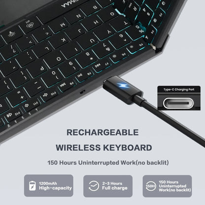 Portable Bluetooth Dual Mode Wireless Touchpad Keyboard with RGB Backlit,98Keys Foldable Office Keyboard for PC/Laptop/Mac-Black