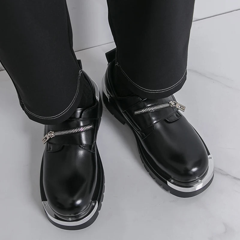 Men's thick soled leather shoes Designer's personalized style Leisure Party Office Outdoor Fashion Street Black white shoes