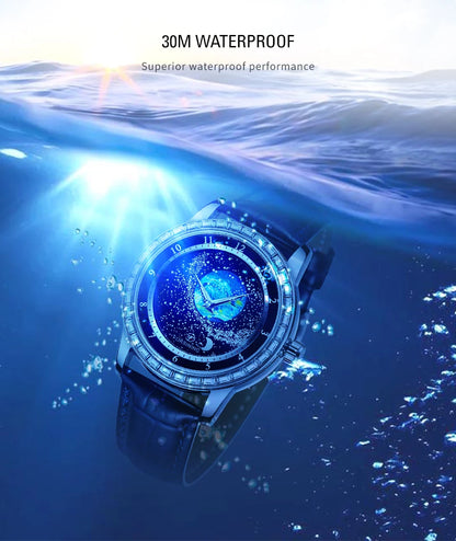 2026 FORSINING Design Earth Star Moon Set With Diamonds Genuine Belt Men Mechanical Automatic Watch Waterproof For Business