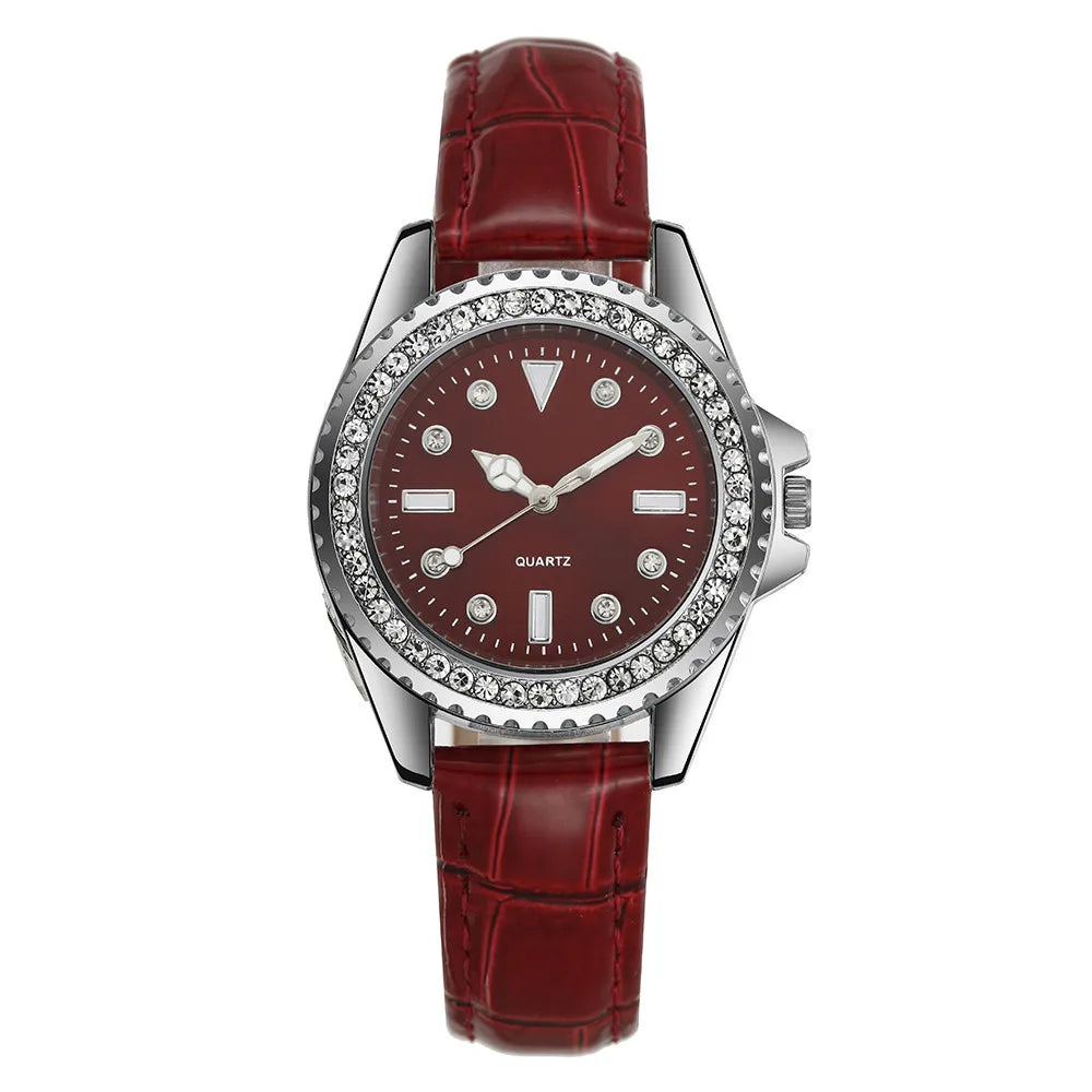 Ladies Luxury Diamond Branded Quartz Watch Fashion 2025 New Simple Green Leather Women's Dress Clock Watch DDP