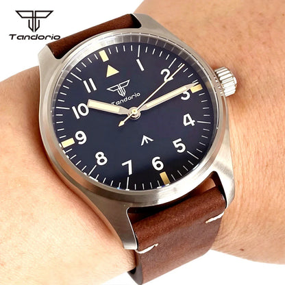 Tandorio 39mm Pilot Aviator Watch Sapphire Glass Luminous Automatic Japan NH35 or VH31 Quartz Movt 20BAR Diving Wristwatch
