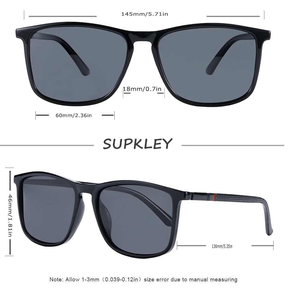 Ochelari de soare SUPKLEY pentru bărbați, polarizați, confortabili, cu ramă pătrată, accesoriu ușor pentru ochelari, cu original