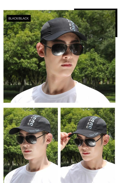 Unisex Wide Brim Mesh Baseball Cap Breathable Quick-drying Peaked Cap Adjustable Hip Hop Hats Outdoor Sports