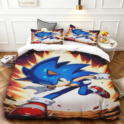 Husă de plapumă Sonic pentru copii – Set de lenjerie de pat cool, husă de plapumă pentru decorul dormitorului, moale și confortabilă – dimensiuni: Twin, Double, Queen și King