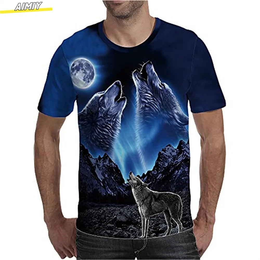 Men's Hipster Wolf 3D Printed T-Shirt Printing Short Sleeve Fashion Summer Tee 3D Animal Plus Size Round Neck Daily Holiday Top