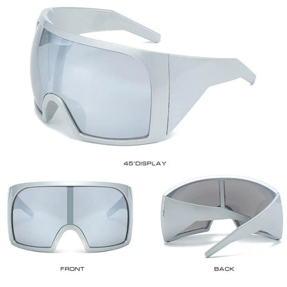 Ochelari de soare futuristici cu ramă învelitoare, lentile curbate Rave, protecție UV400, ochelari de soare supradimensionați Y2K pentru femei și bărbați