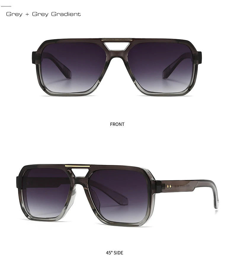 Ochelari de soare SO&EI Fashion cu rame duble, pătrați, pentru femei, stil retro cu nituri, nuanțe de albastru ceai, protecție UV400, ochelari de soare cu gradient pentru bărbați, pentru activități în aer liber