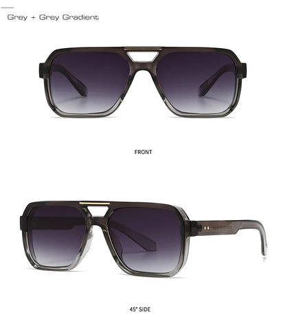 Ochelari de soare SO&EI Fashion cu rame duble, pătrați, pentru femei, stil retro cu nituri, nuanțe de albastru ceai, protecție UV400, ochelari de soare cu gradient pentru bărbați, pentru activități în aer liber