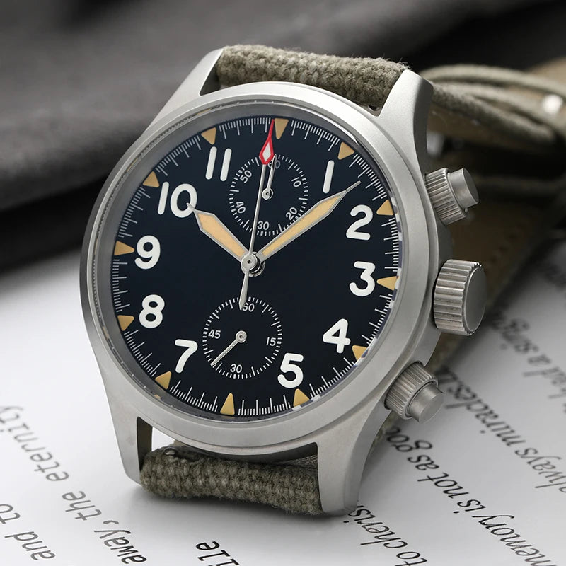 Militado ML1868KF Retro VK67 Quartz Chronograph Watch Stainless Steel Case 3 Dial Waterproof 100M  Multifunction Military Watch