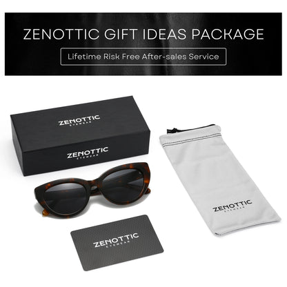 ZENOTTIC Ochelari de soare retro Cat Eye polarizați, realizați manual din acetat, cu protecție UV400, pentru femei