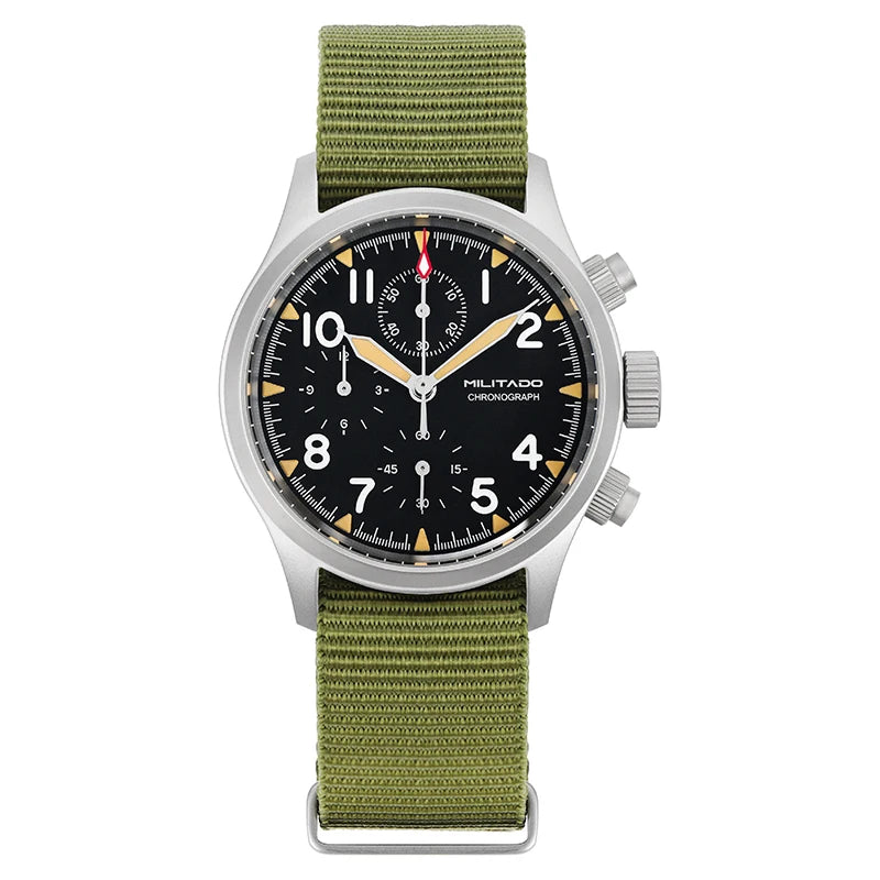 Militado ML1868KF Retro VK67 Quartz Chronograph Watch Stainless Steel Case 3 Dial Waterproof 100M  Multifunction Military Watch