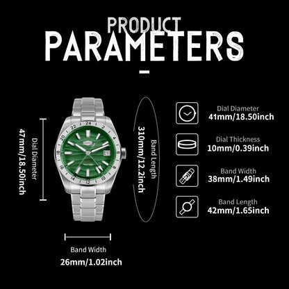 HEROFORCE Quality Original GMT Men Clock Waterproof Luminous Date Luxury Man Watch Stainless Steel Quartz Men's Watches Male