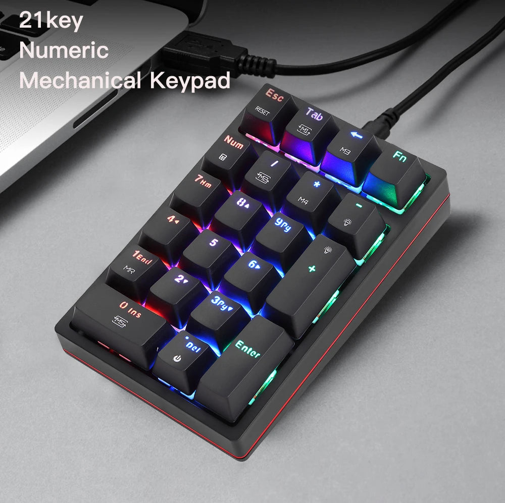 Motospeed K24 Macro Mechanical Numeric Keypad Wired 21 Keys RGB Backlight Numpad Gaming Keyboard Red Blue Switch For PC Notebook
