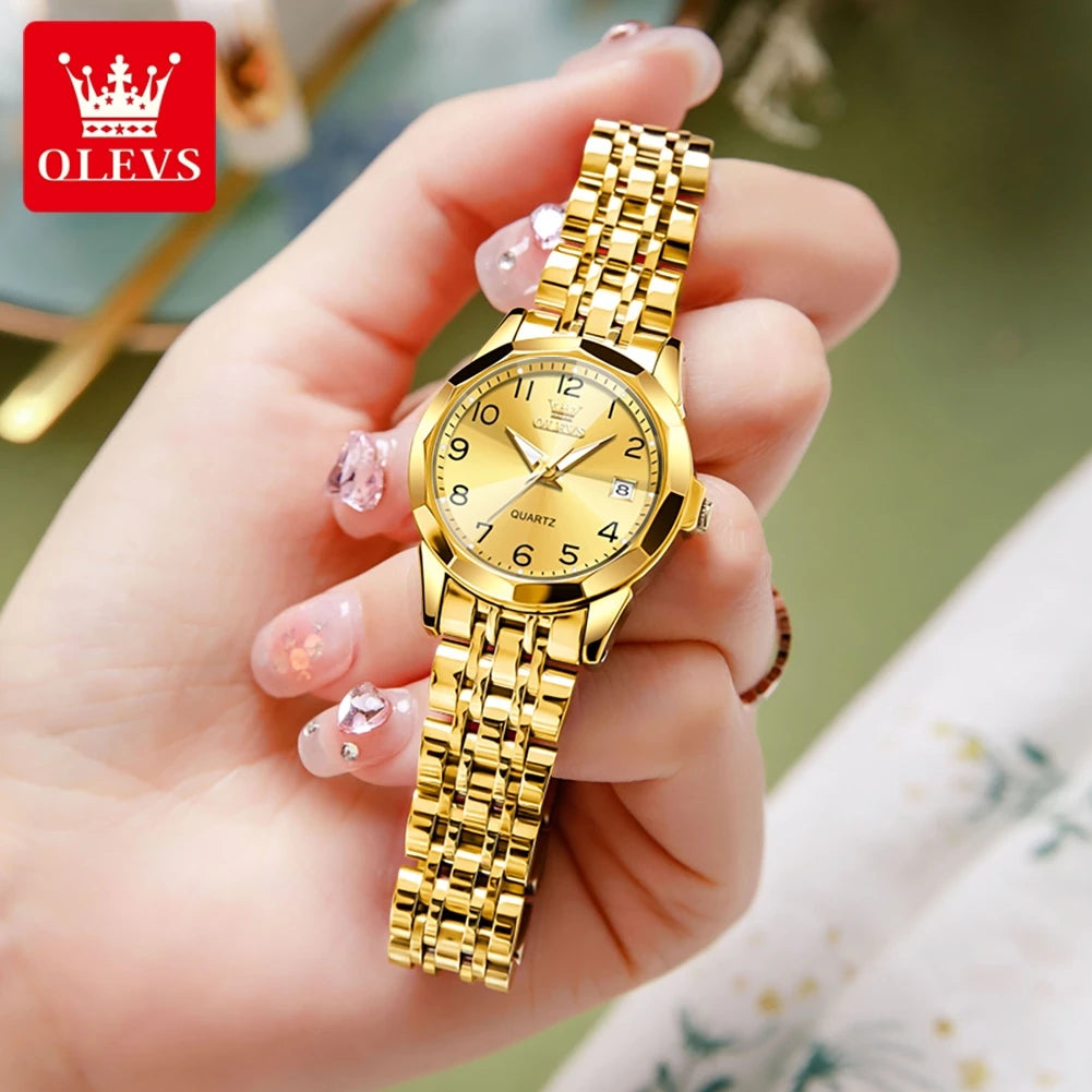 OLEVS 9970 Men Watch Original Brand Waterproof Luminous Quartz Watch Rhombus Mirror Stainless Steel Date-Day-Date Watch With Box