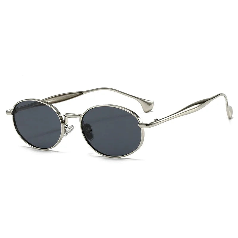 Ochelari de soare cu lentile ovale metalice, protecție UV, ramă mică în stil retro, ochelari de soare clasici de marcă, creație de designer, pentru femei și bărbați