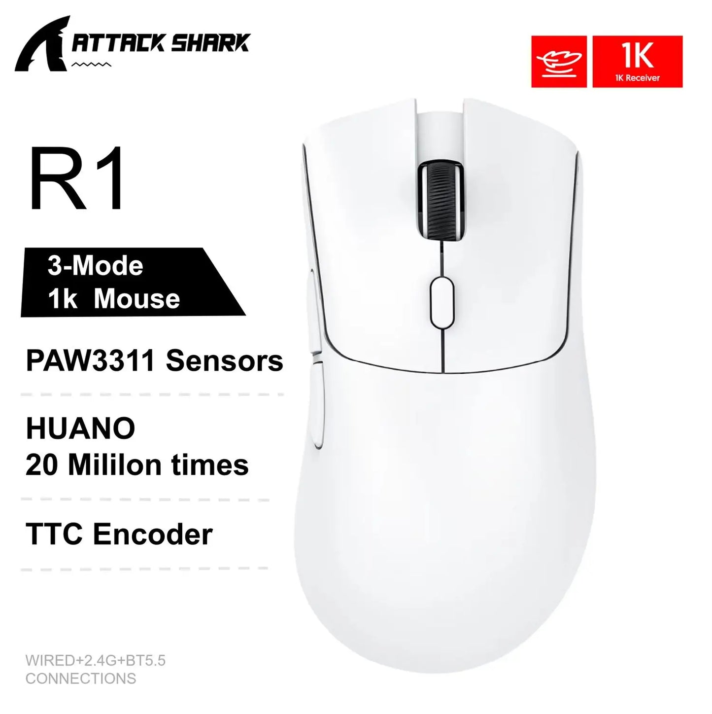 Mouse wireless Attack Shark X11&R1 Tri Mode Bluetooth con base di ricarica RGB, ergonomico e leggero, accessorio per PC gamer