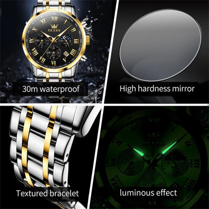OLEVS 5529 Top-Luxusmarke Herrenuhr wasserdicht leuchtend Edelstahl Mondphase Timing Code Uhr neue Quarz-Herrenuhr