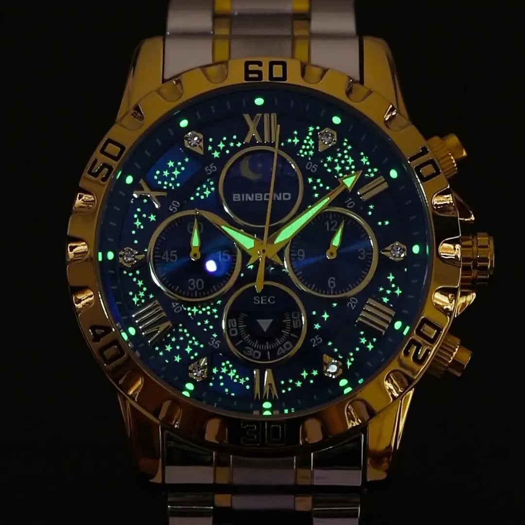 2026 Herrenuhr – leichter Luxus, Business-Stahlarmband, Mondphase, Sternennacht-Design, wasserdicht, modische Quarzuhr für Herren, Geschenk