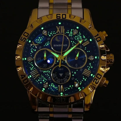 2026 Herrenuhr – leichter Luxus, Business-Stahlarmband, Mondphase, Sternennacht-Design, wasserdicht, modische Quarzuhr für Herren, Geschenk