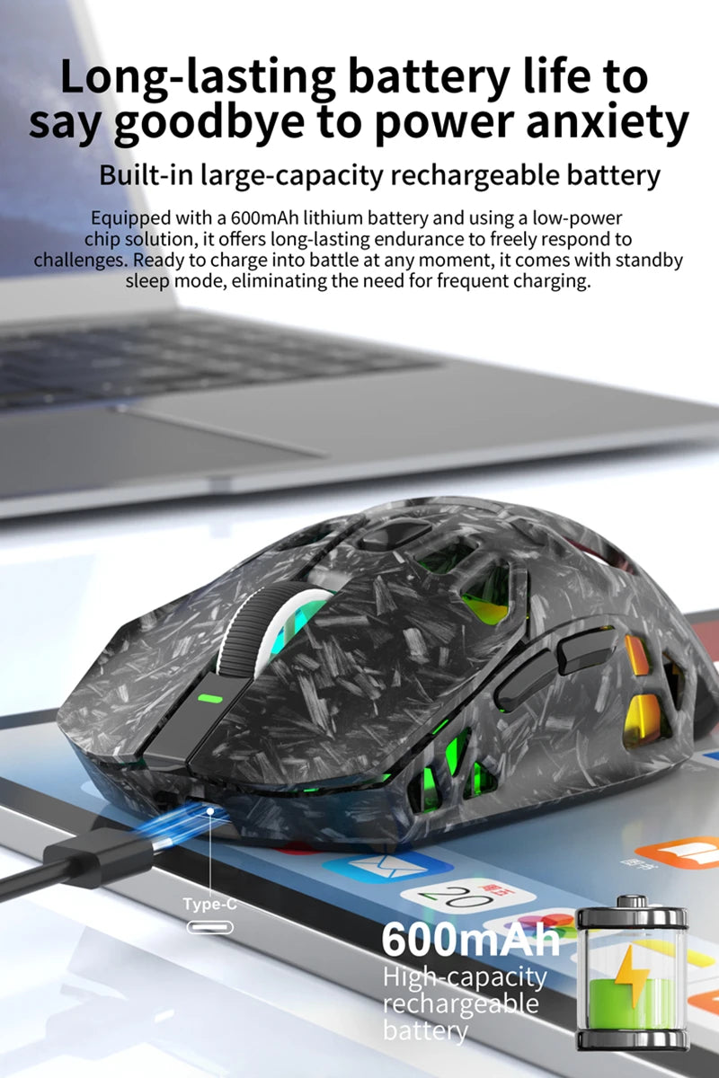 Лека геймърска мишка Lenovo Tri-Mode с RGB зарядна докинг станция 12000DPI 2.4G/Bluetooth/кабелна ергономична мишка за PC и лаптоп