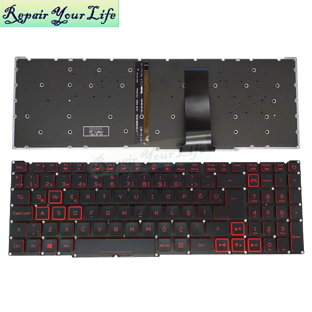 Teclado retroiluminado PT-BR Brasil US RU para Acer Nitro 5 AN515-54 AN515-43 AN517-52 AN517-51 AN517-54 AN715-51 Espanha LA IT TR GR FR