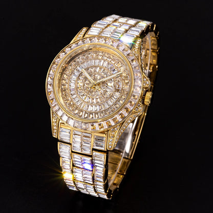 Full Iced Out Watches For Men Luxury Handmade Mosaic Diamond Silver Steel Watch Fashion Hip Hop Silver Automatic Date Male Clock
