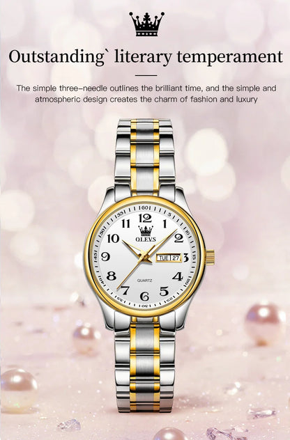 OLEVS Quartz Watch Women Fashion Ladies Watches Wrist Waterproof Luminous Stainless Steel Gold Women Watches Luxury Elegant