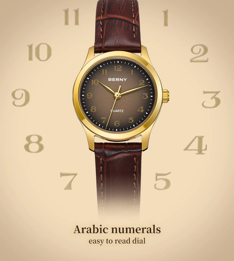 BERNY Gold Watch for Women Luxury Ladies Fashion Quartz Wristwatch Elegant Gradient Dial Multiple Scenarios Matching Lady Watch