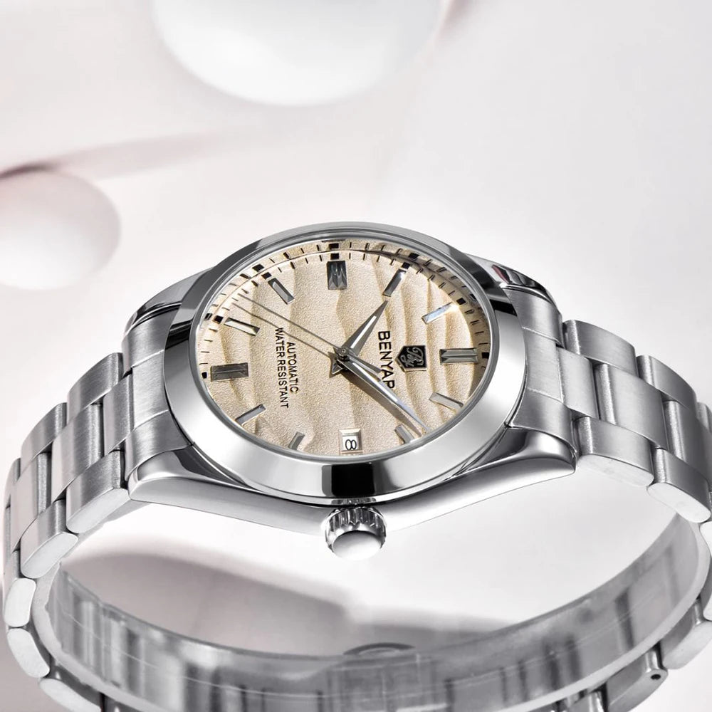 BENYAR best seller 40MM Luxury Mechanical Automatic Watch 316L Stainless Steel Waterproof Calendar Fashion SimpleWatches for Men