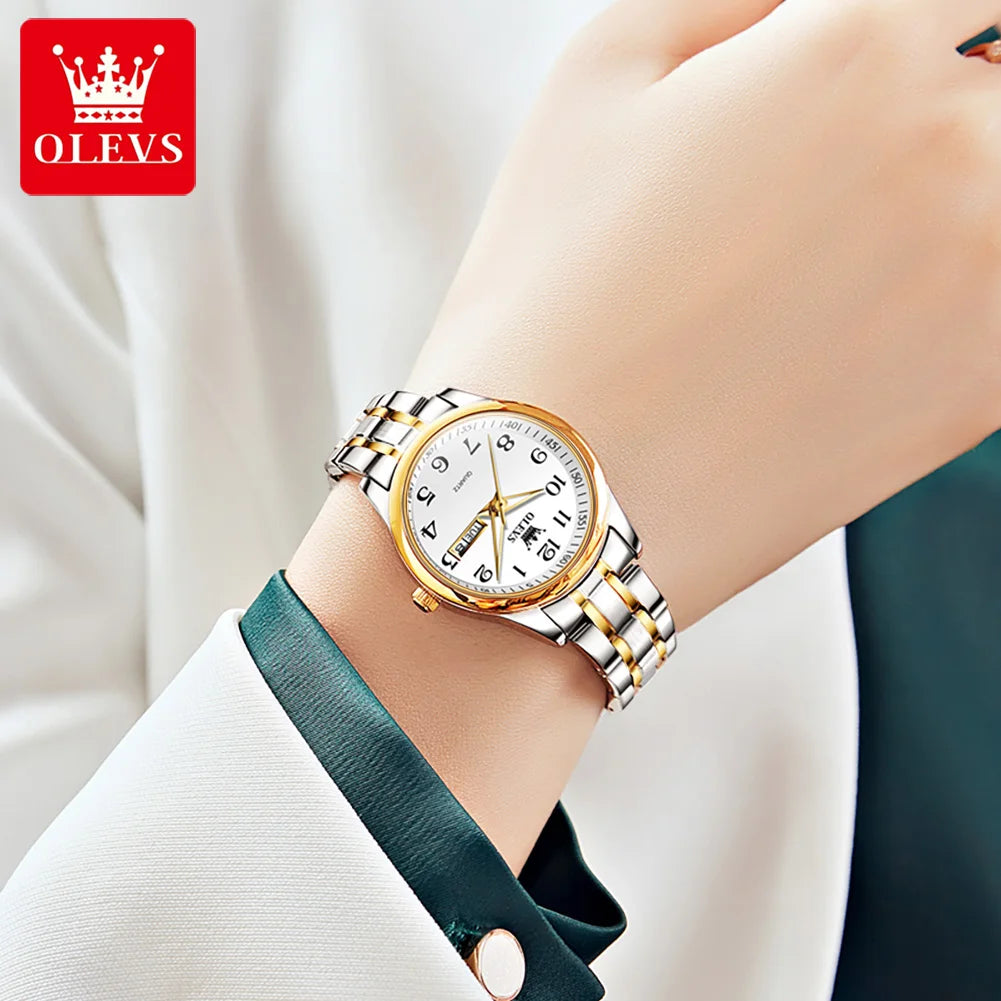 OLEVS Quartz Watch Women Fashion Ladies Watches Wrist Waterproof Luminous Stainless Steel Gold Women Watches Luxury Elegant
