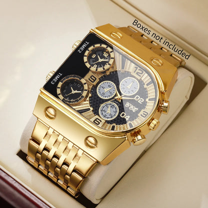 Luxury Gold Men Watch Decorative Dial Stainless Steel Band Quartz Wristwatch Casual Business Clock Reloj Hombre (Without Box)