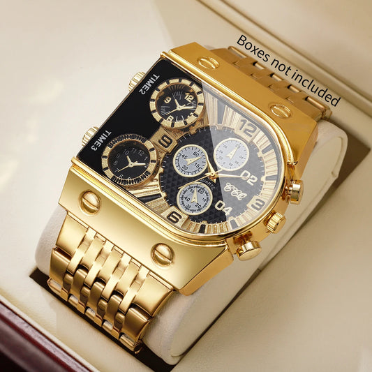 Luxury Gold Men Watch Decorative Dial Stainless Steel Band Quartz Wristwatch Casual Business Clock Reloj Hombre (Without Box)
