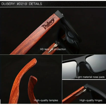 Ochelari de soare DUBERY din lemn, polarizați, cu protecție UV400, pentru bărbați și femei, 6 culori, modelul 219