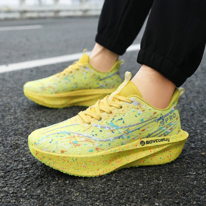 Men's Running Shoes Carbon Plate Marathon Cushion Men's Sports Breathable Lightweight Women's Comfortable Athletic Non-slip Sneakers