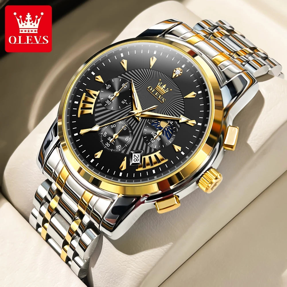 OLEVS Brand Fashion Red Watch for Men Luxury Sport Waterproof Stainless Steel Chronograph Quartz Watches Relogio Masculino