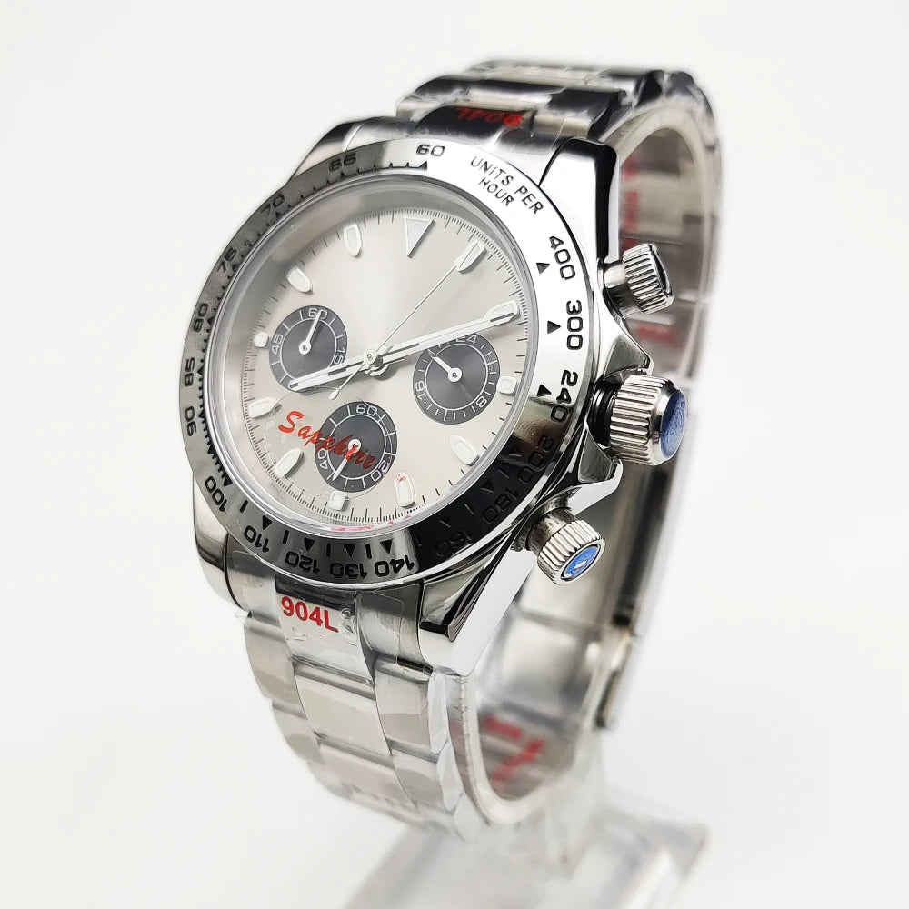 20 Colors dress 39mm Quartz Chronograph Sapphire Crystal Stainless Luminous Men's Watch VK63 Movement Calendar Strap