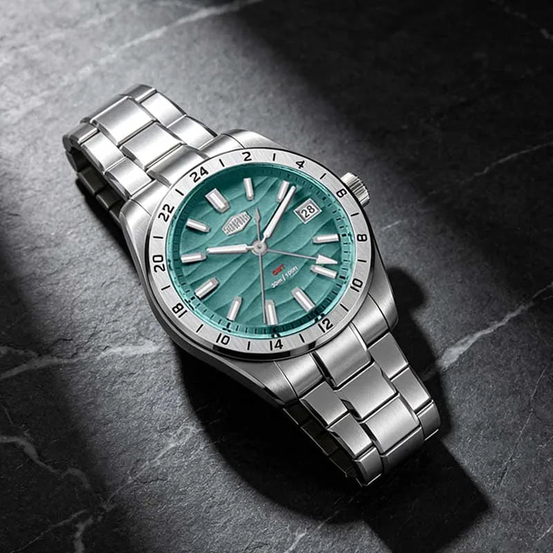 HEROFORCE Quality Original GMT Men Clock Waterproof Luminous Date Luxury Man Watch Stainless Steel Quartz Men's Watches Male