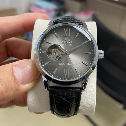 Orient Men's Automatic Open Heart Watch Blue Dial Stainless Steel Band Casual Dress Wristwatch 30M Water Resistant Fashion Watch