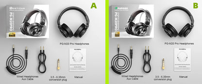 PUPGSIS Studio Monitor Headphones Wired Over Ear DJ Headphones with Microphone, 50mm Driver Hi-Res Audio, Professional Recording Headset