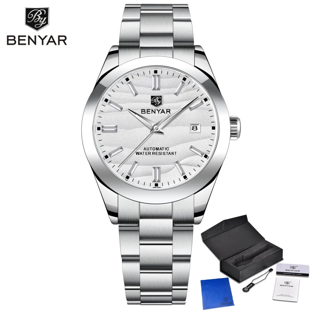 BENYAR best seller 40MM Luxury Mechanical Automatic Watch 316L Stainless Steel Waterproof Calendar Fashion SimpleWatches for Men