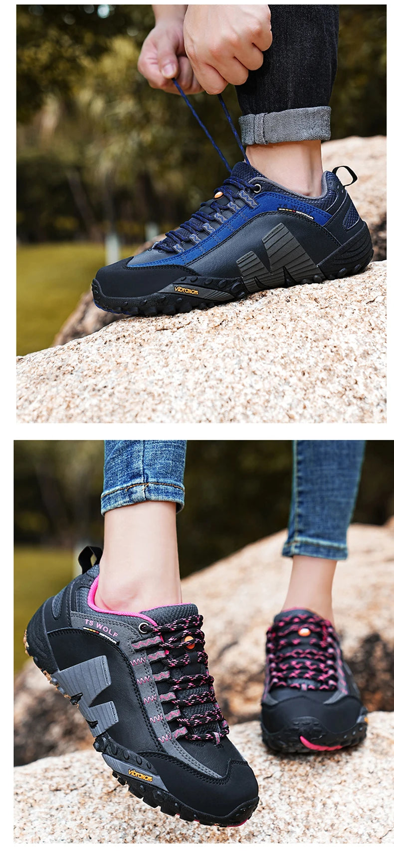 Mountaineering Shoes Men's Genuine Leather Outdoor Sports Anti-Slip Mountaineering Hiking Shoes Breathable Tourism Shoes