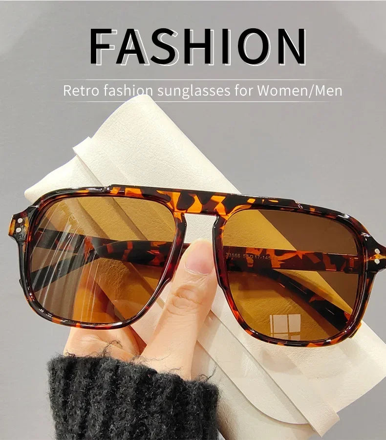 Ochelari de soare la modă pentru femei și bărbați, ochelari de soare cu ramă dublă, stil vintage, pentru activități în aer liber, călătorii și conducere, cu protecție UV400
