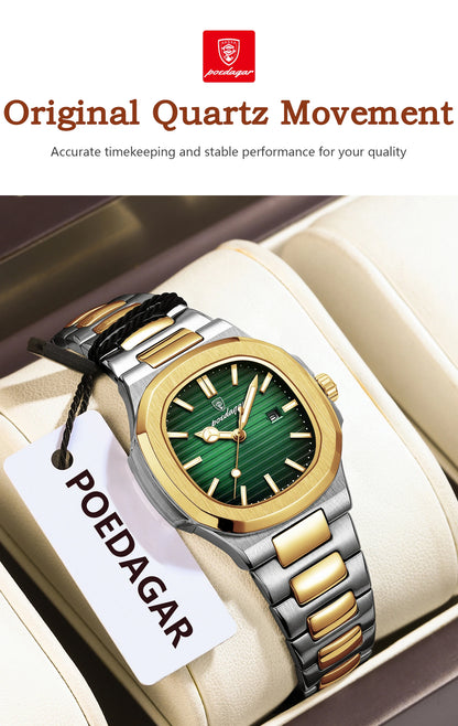 POEDAGAR Square Luxury Watch For Woman Waterproof Luminous Date Ladies Wristwatch Stainless Steel Fashion Quartz Women's Watches